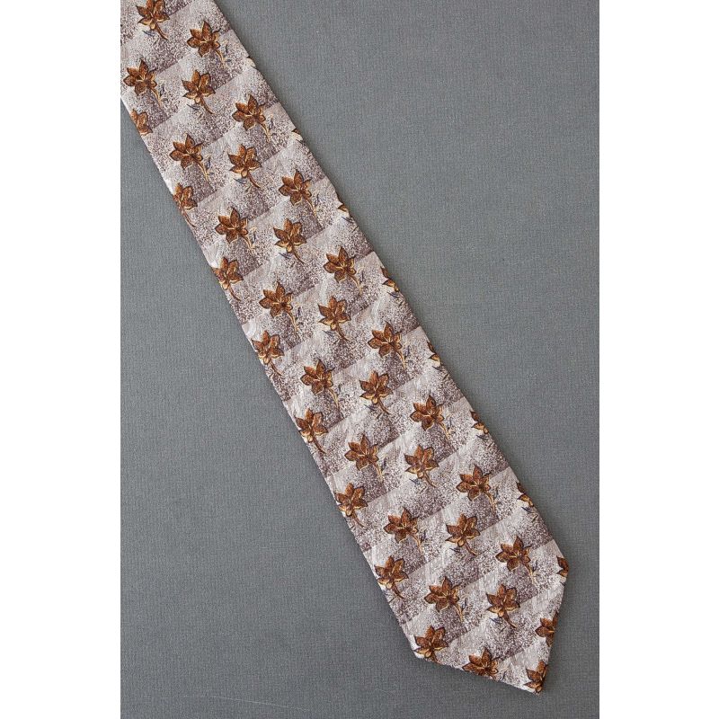 Bunch of Brown Leaves - Men's Gray Silk Necktie