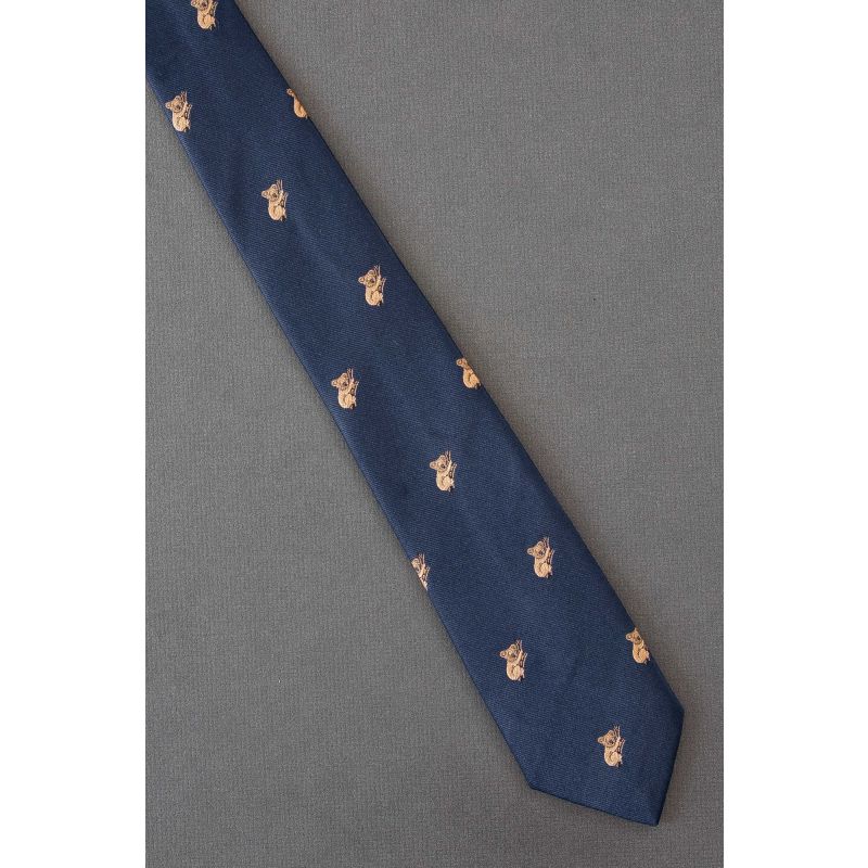 Koala Bear on a Branch - 80s Narrow Navy Necktie