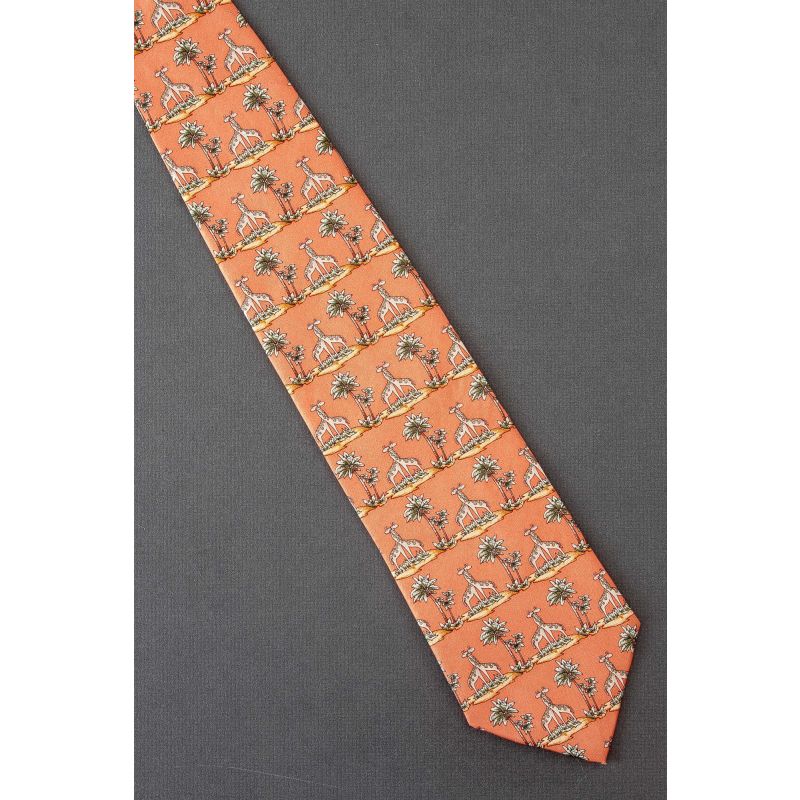 Giraffes with Intertwined Necks - Orange Silk Tie