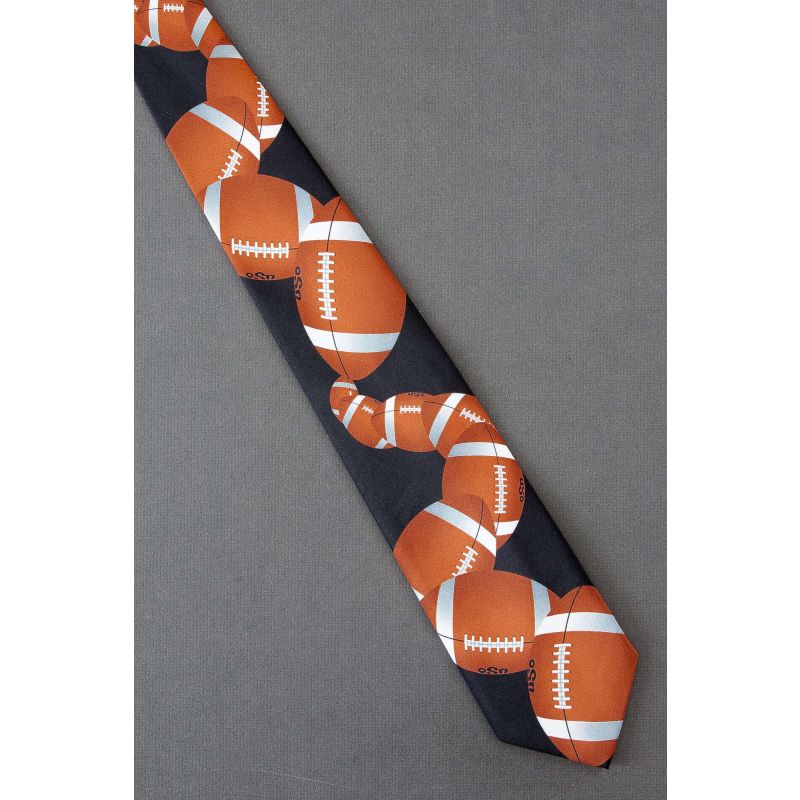 Cascading Footballs - Black Sports Necktie
