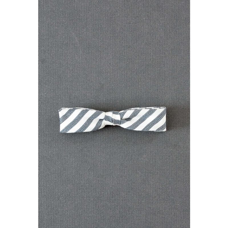 White & Gray Stripe - 1960's Clip-On Bow Tie