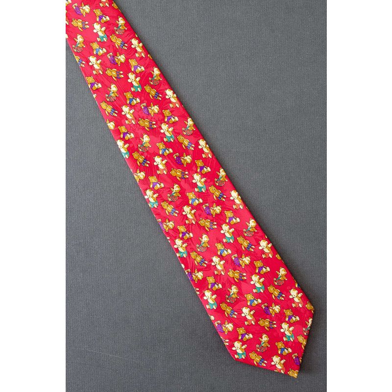 Colorfully Dressed Teddy Bears - Red Silk Necktie