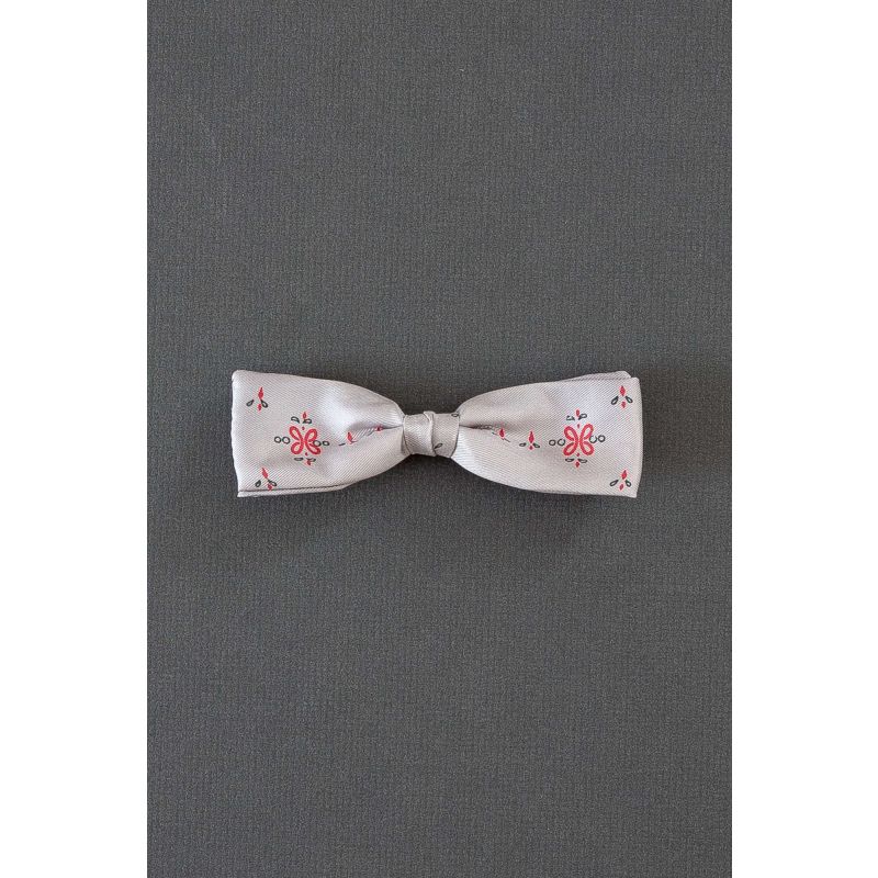 Gray With Red Flourish - Men's Pre-Tied Bow Tie