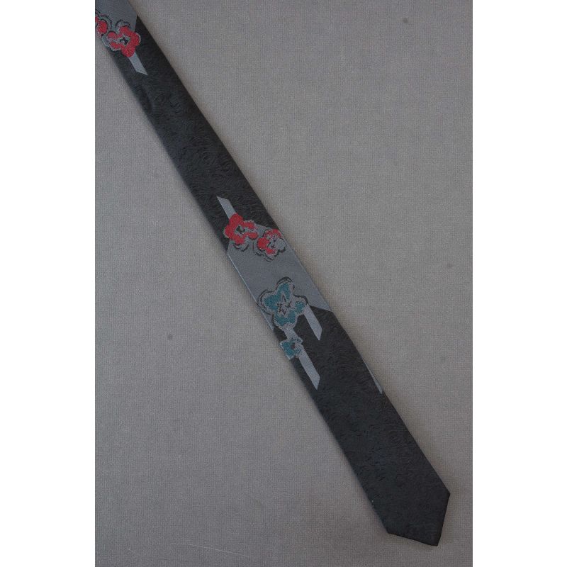 Red & Green Flowers on a Skinny Black Neck Tie