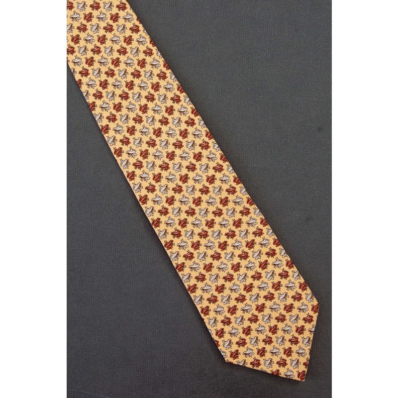 Brown & Gray Frogs - Yellow Silk Necktie