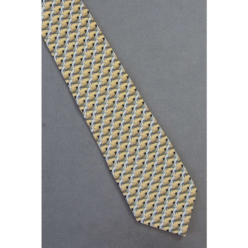 Dolphin Repeat - Men's Beige Silk Necktie