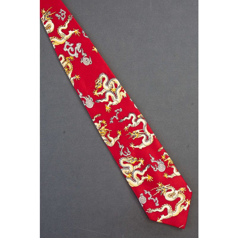 Asian Dragon & Shield - Red Silk Novelty Necktie