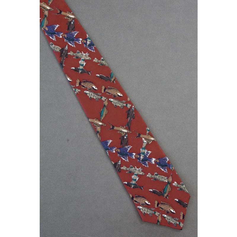 Fish Create Grid Pattern - Perry Ellis Silk Necktie