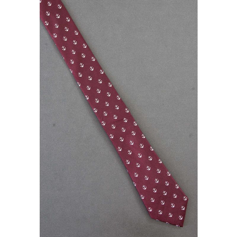 Anchor Allover - Extra Long Skinny Red Necktie
