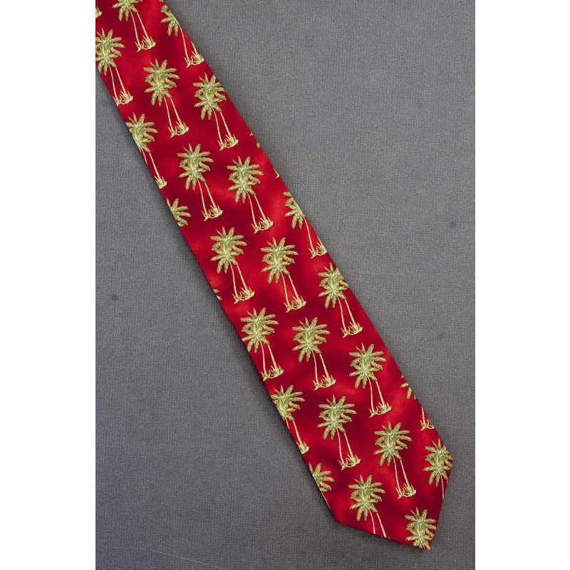 Pairs of Green Palm Trees - Red Silk Necktie