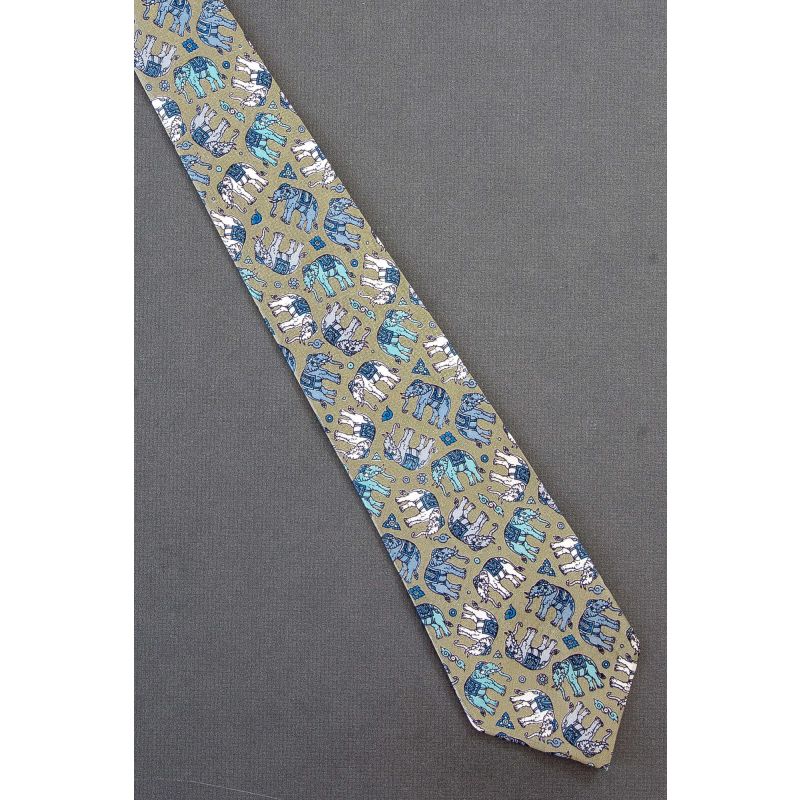 Gray, Blue, Green & White Elephants - Necktie