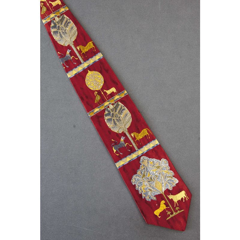 Animals Face Stylized Trees - Red Silk Necktie
