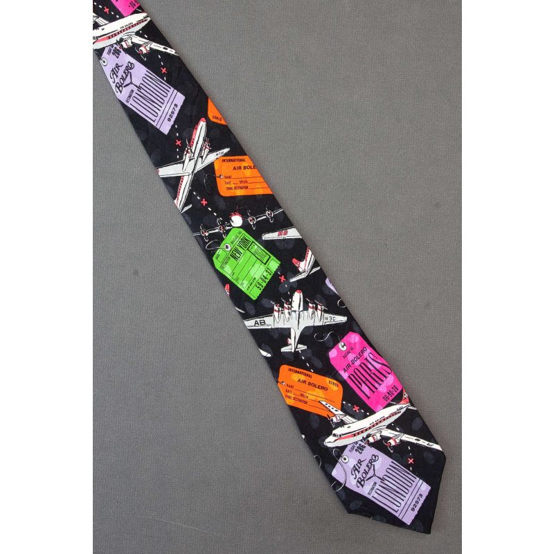 Luggage Tags & Planes - Black Silk Travel Necktie