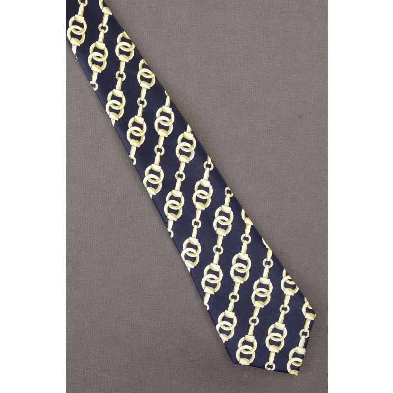 Gold Chain Links Create Stripes - Navy Necktie