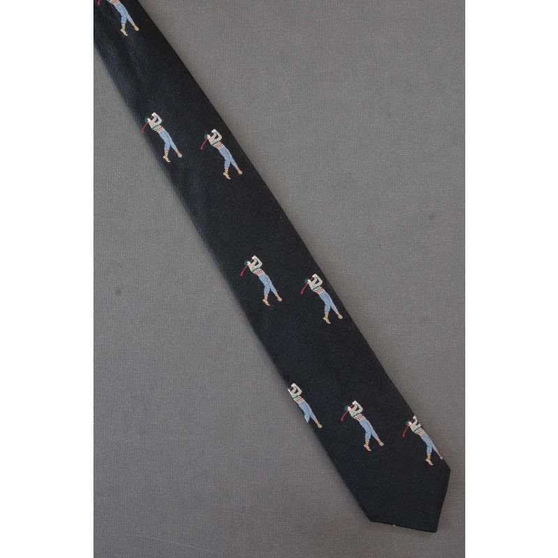 Golfer Takes a Swing - 80's Skinny Black Silk Tie