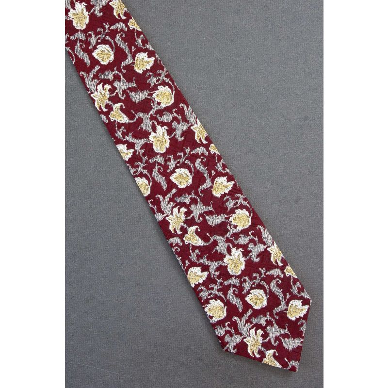 Yellow Flowers on Red Silk Perry Ellis Necktie