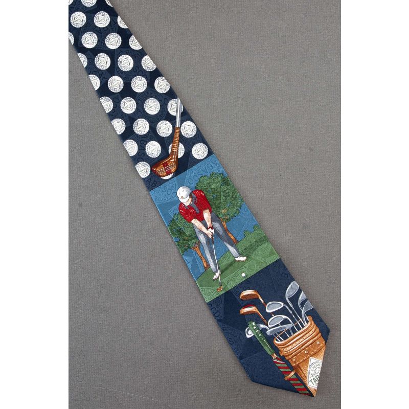 Golfer, Balls & Bag - Navy Silk Tabasco Tie