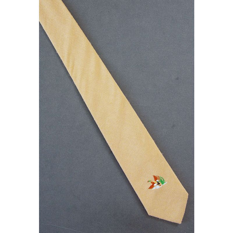 Embroidered Flying Duck - Skinny Beige Necktie
