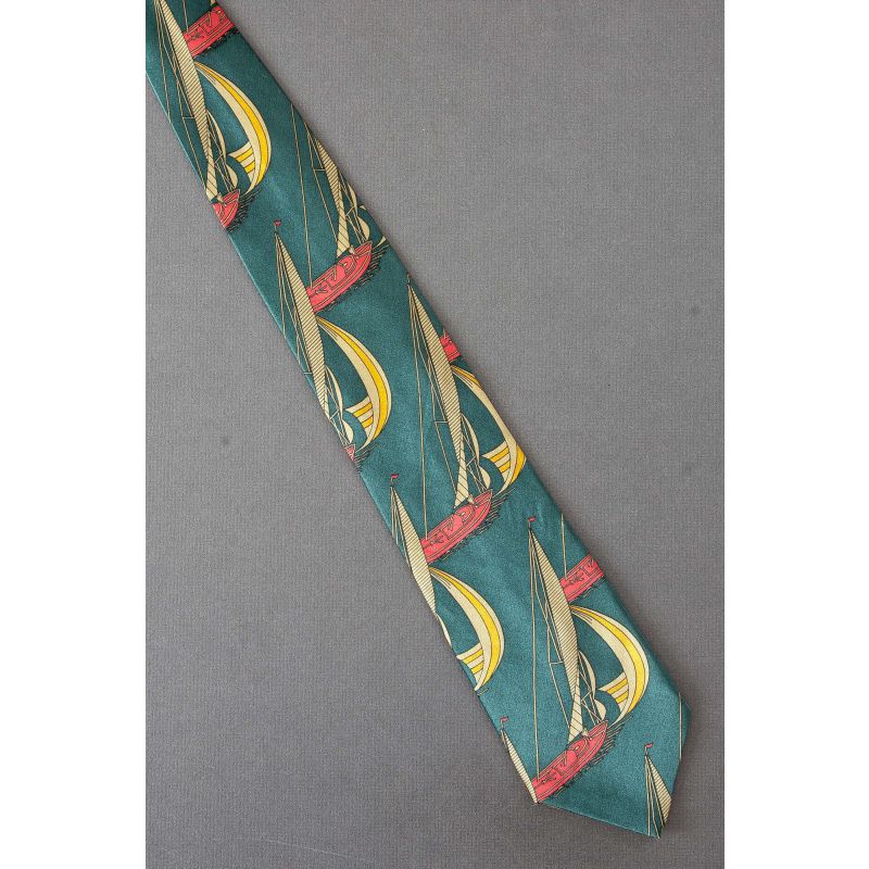 Fleet of Sailboats - Mens Green Silk Necktie