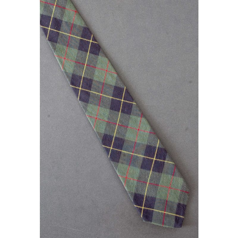 Green, Black, Yellow & Red Cotton Plaid Tie