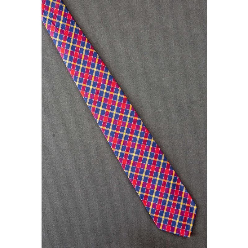 Primary Color Plaid - 1980's Slim Cotton Tie