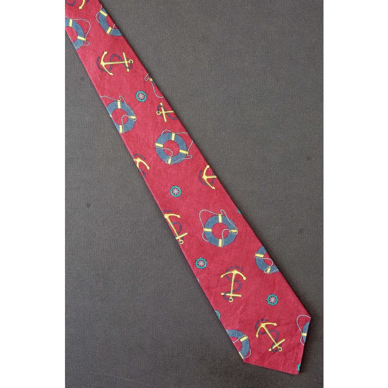 Anchor, Lifesaver & Ships Wheel - Red Silk Necktie