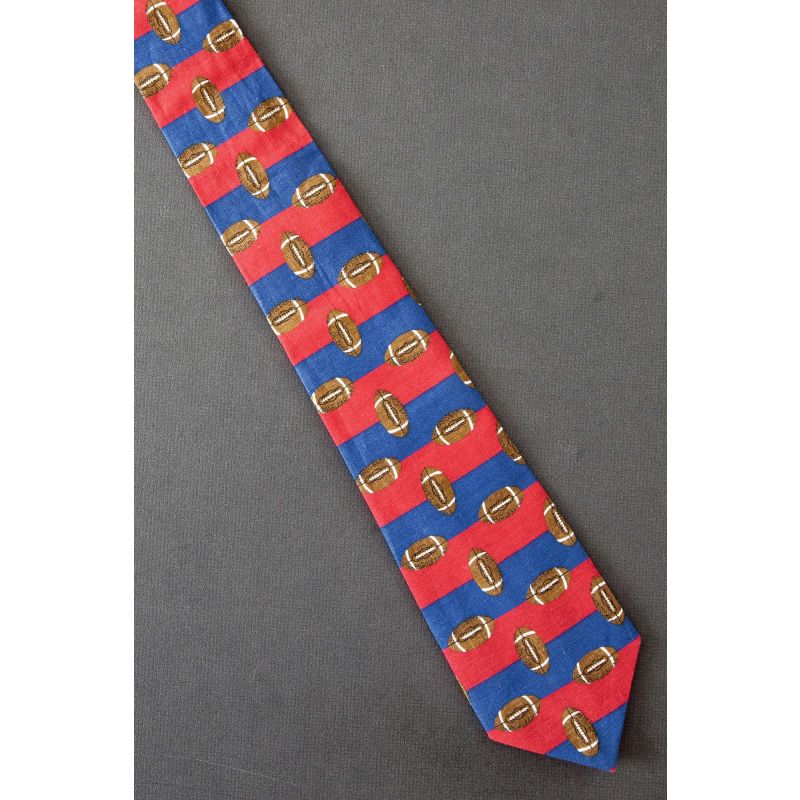 Footballs on a Red & Blue Striped Necktie