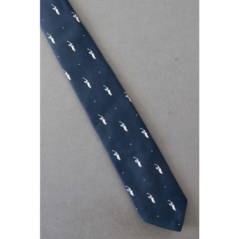 Golfer Takes a Swing - Skinny Navy Pindot Tie