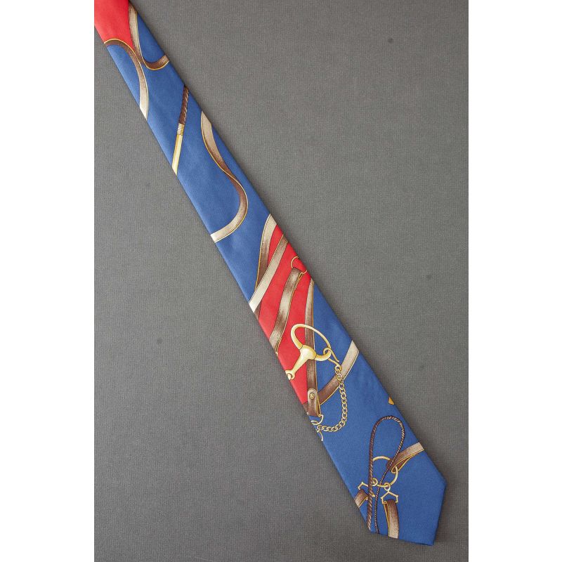 Horse Tack - Slim Red & Blue Silk Necktie