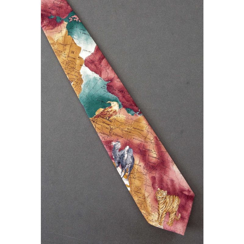 Camel, Tiger & Bird Stand on Map - Necktie