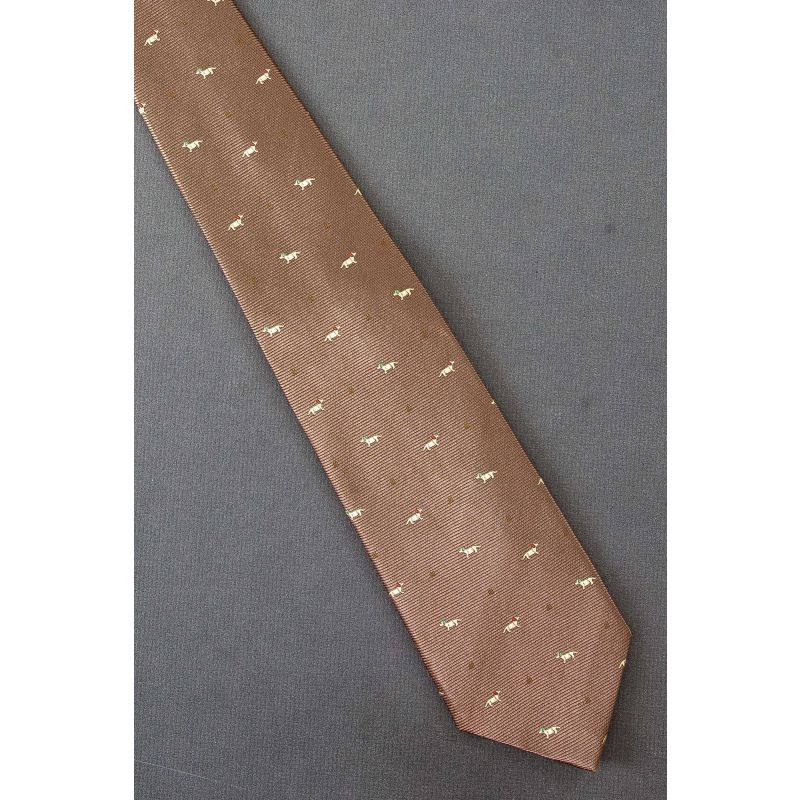 Dogs With Red & Green Ears - Brown Silk Necktie