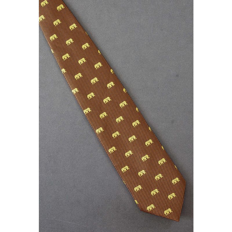 Elephant Allover - Men's Brown Silk Necktie
