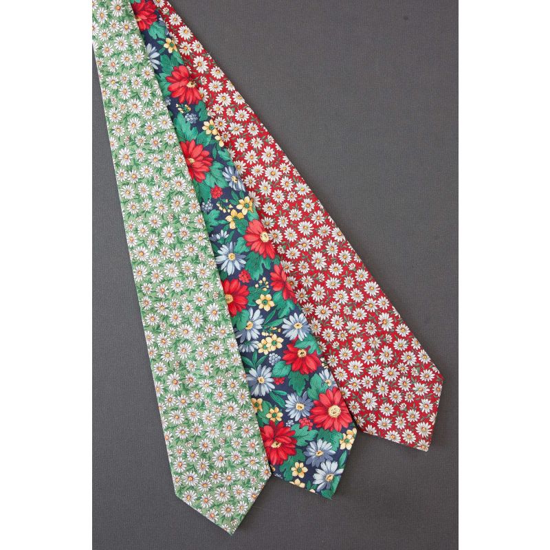 3 For $25 - Green, Navy & Red Daisy Neckties