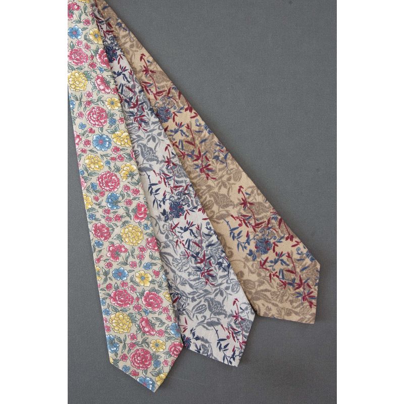 3 For $25 - Beige & Gray Cotton Floral Neckties