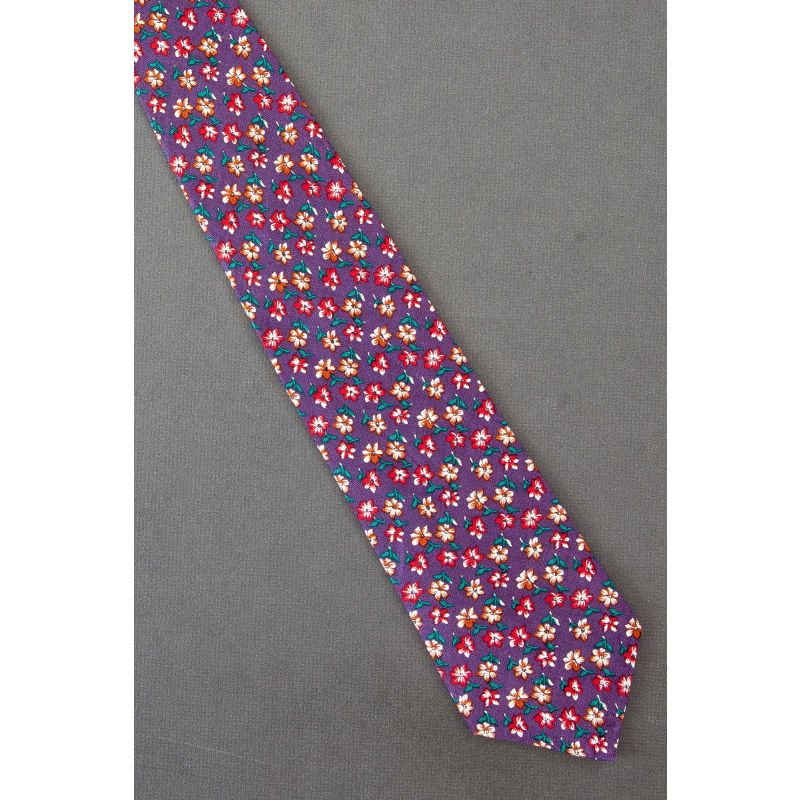 Red & Brown Flowers - Purple Cotton Necktie