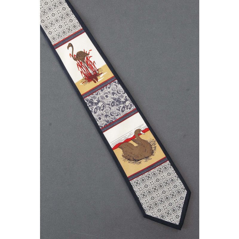 Swan & Flamingo Bird - Black Silk Necktie