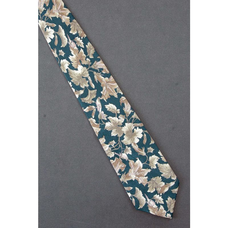 Birds Amid Flowers & Leaves - Green Silk Tie