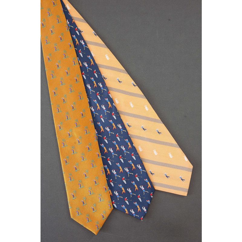 3 For $25 - Orange & Navy Golfer Swings Ties