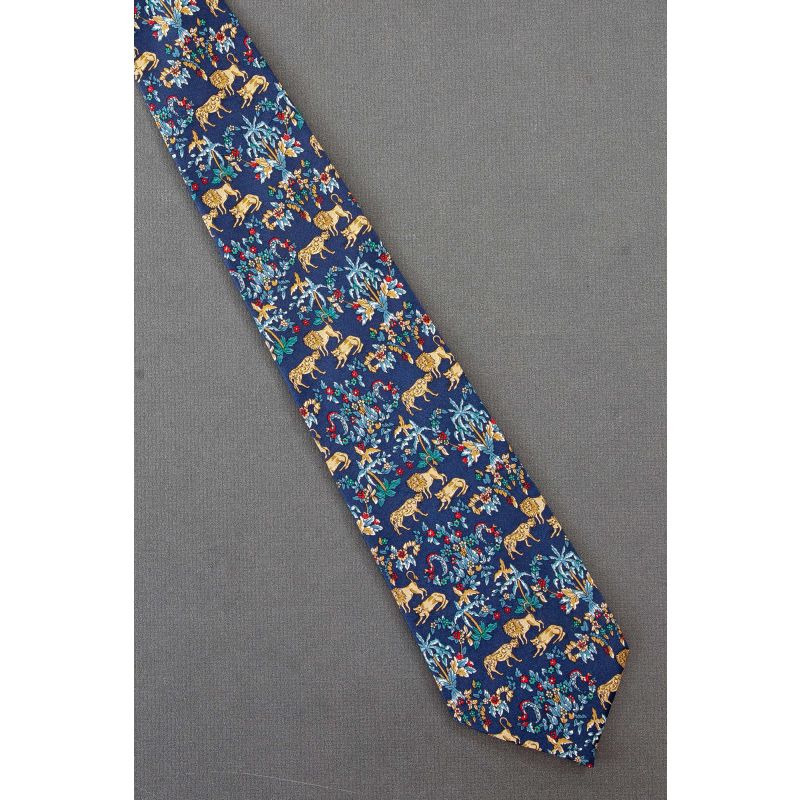 Lion, Lioness & Leopard - Blue Silk Necktie