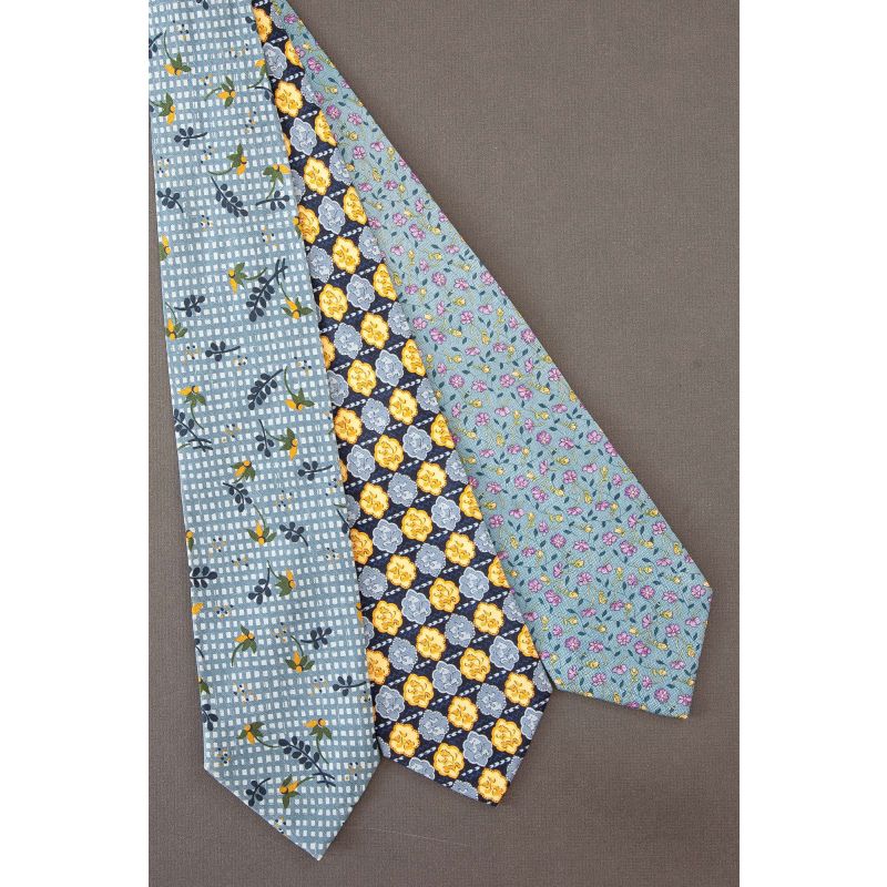 3 For $25 - Medium Blue Silk Floral Themed Ties