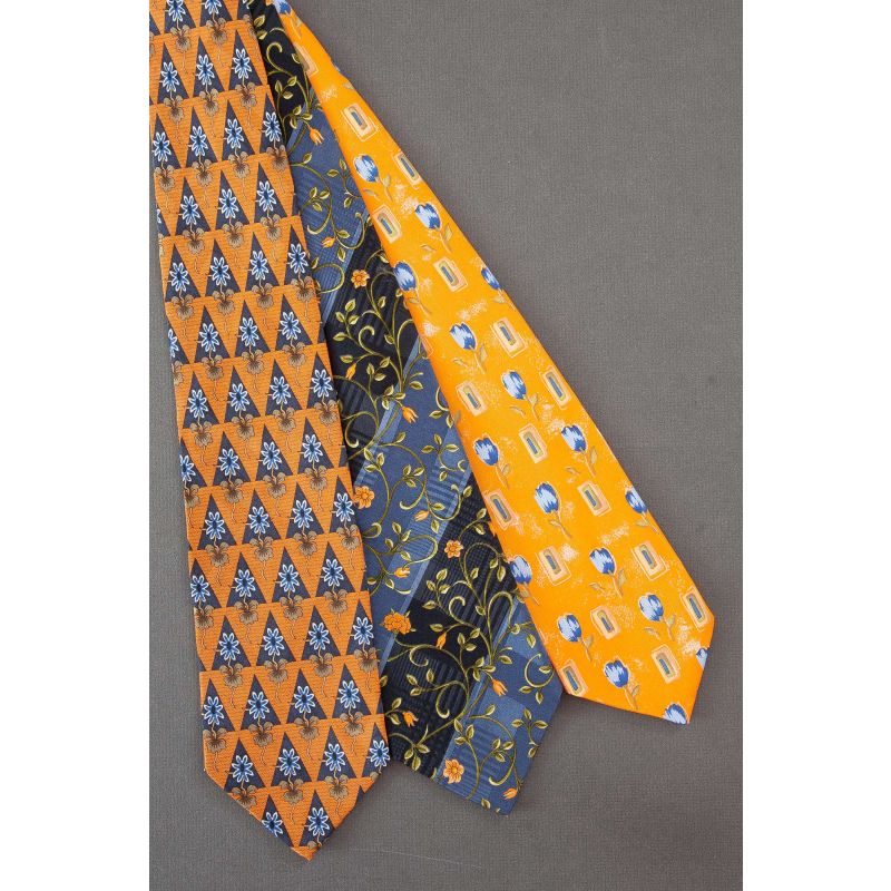3 For $25 - Orange & Navy Floral Silk Neckties