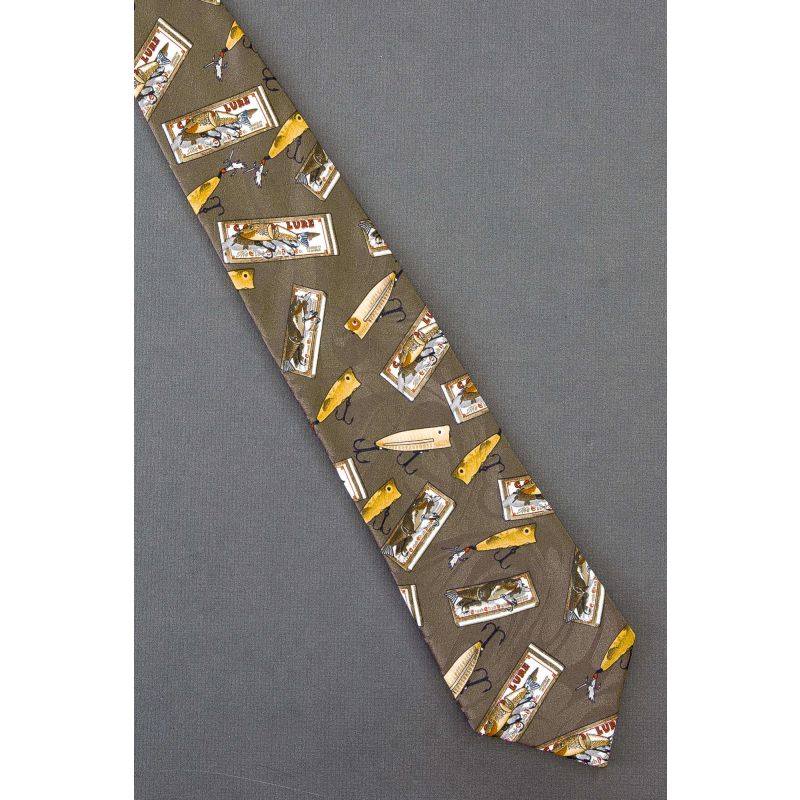 Gold & Green Fishing Lures - Men's Necktie