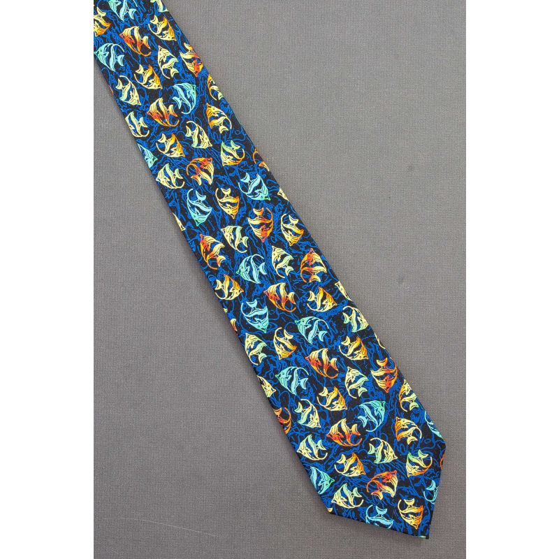 Colorful School of Fish - Blue & Black Silk Necktie