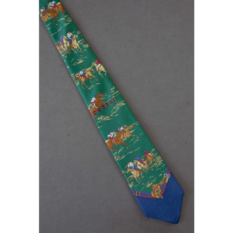Horse Racing Scenes - Green Silk Rooster Tie
