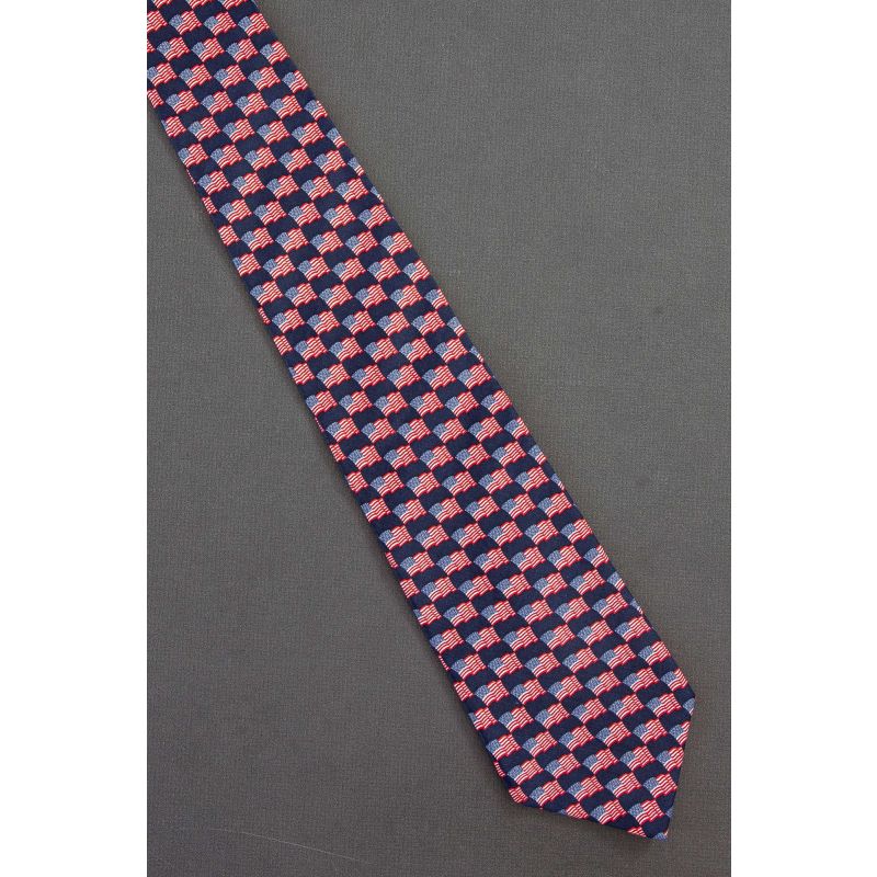 Waving American Flags - Navy Blue Silk Necktie