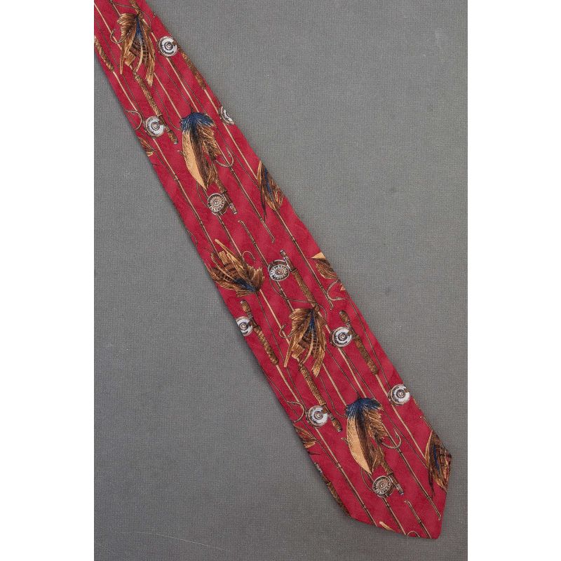 Flies & Fishing Rods - Red Silk Fly Fish Necktie