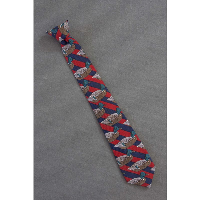 Duck Allover - Boys Red & Navy Striped Necktie