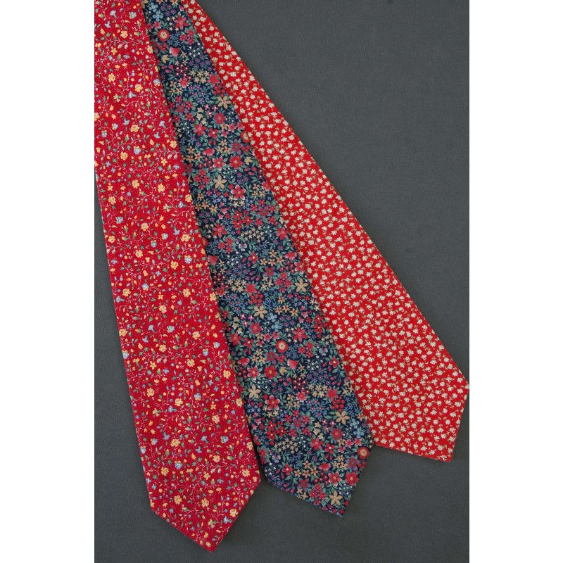 3 For $25 - Red & Black Floral Cotton Neckties