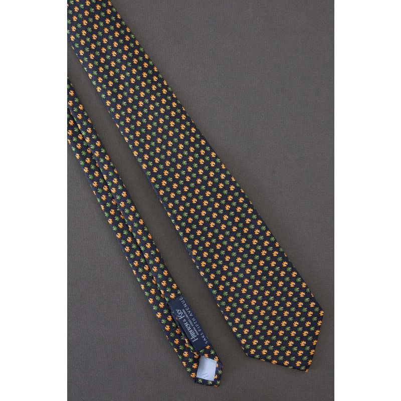 Hilditch & Key - Green & Gold Leaves Silk Necktie
