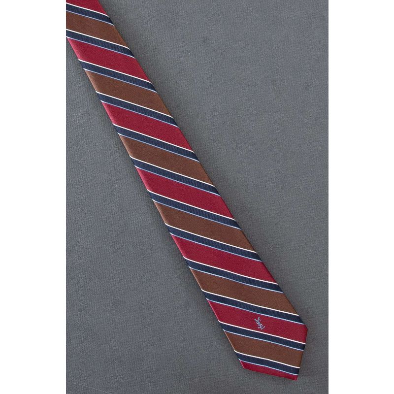Red, Brown Stripe - Yves Saint Laurent Logo Tie